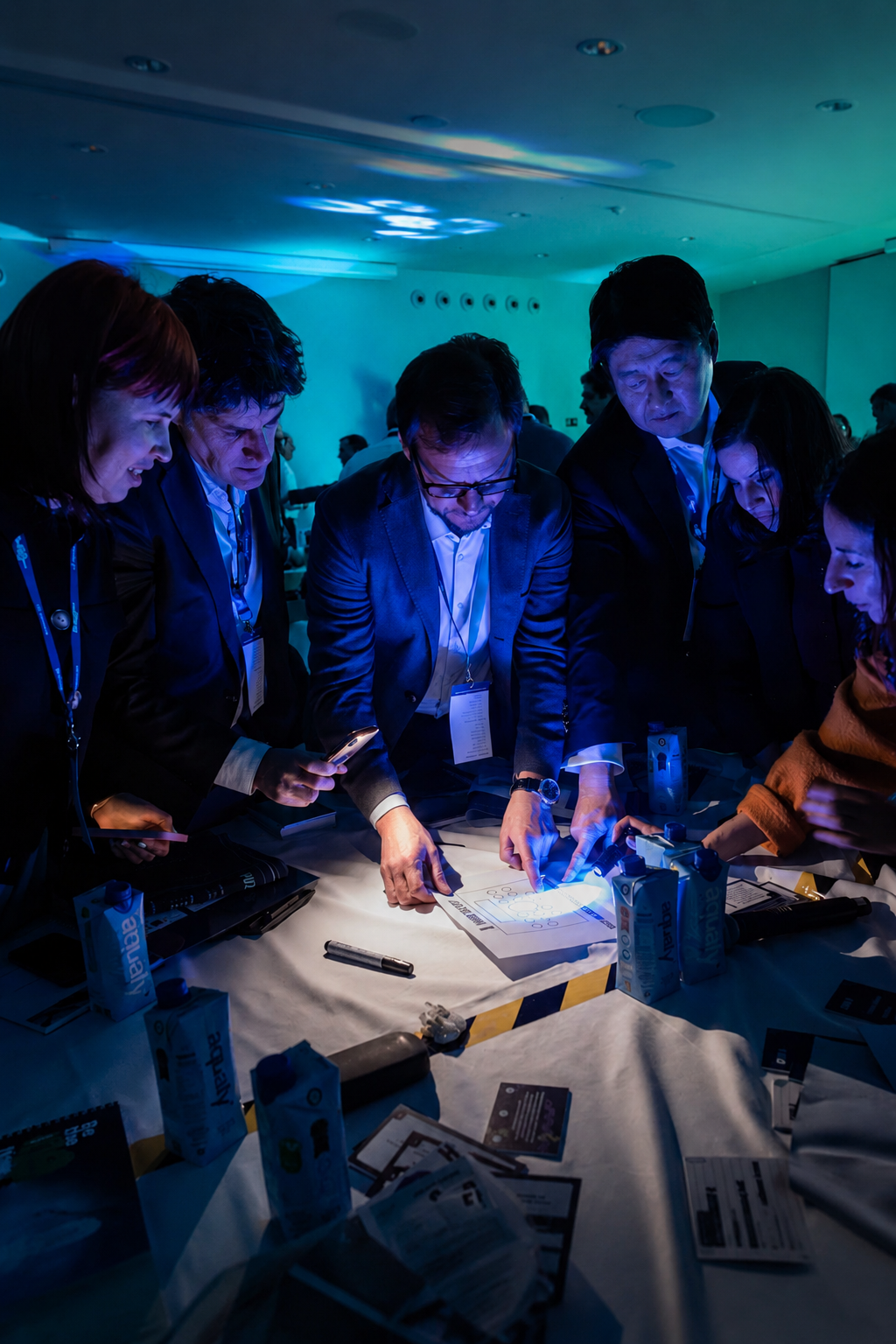 Spelers met telefoon en canvas tijdens een Pop-up Game
