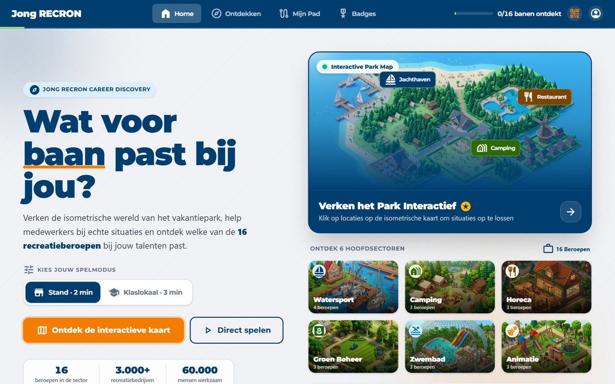 Young Recron: de interactieve kaart van het vakantiepark en de zes hoofdsectoren