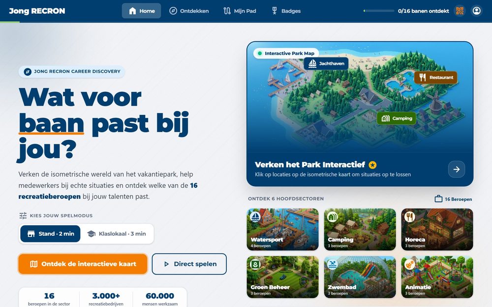 Helden 72 Resultaten 2 Young Recron, startscherm met de vraag welke baan bij je past